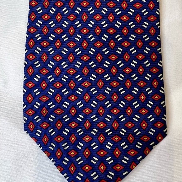 Lauren Ralph Lauren Tie 100% Silk Tie Blue with Red circles pattern Green Tag - Picture 1 of 7